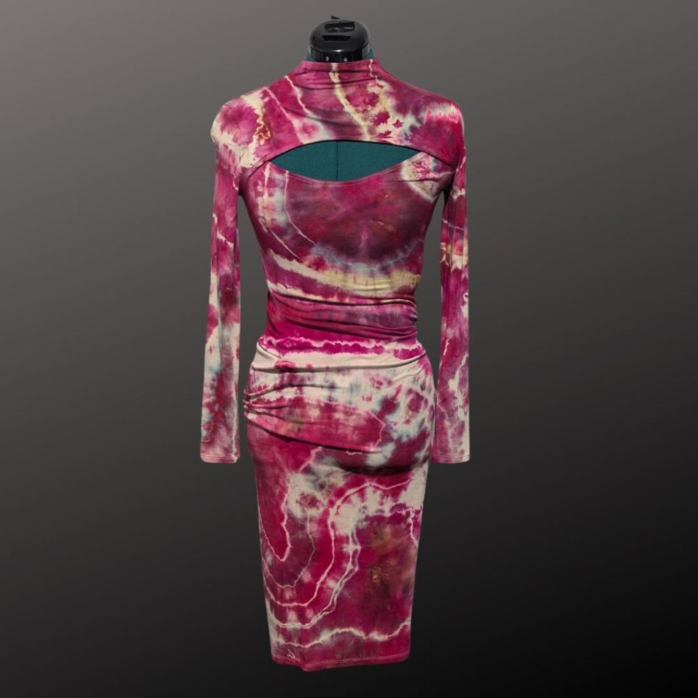 Hand Dyed Cutout Mock Neck Bodycon Midi Dress sz small